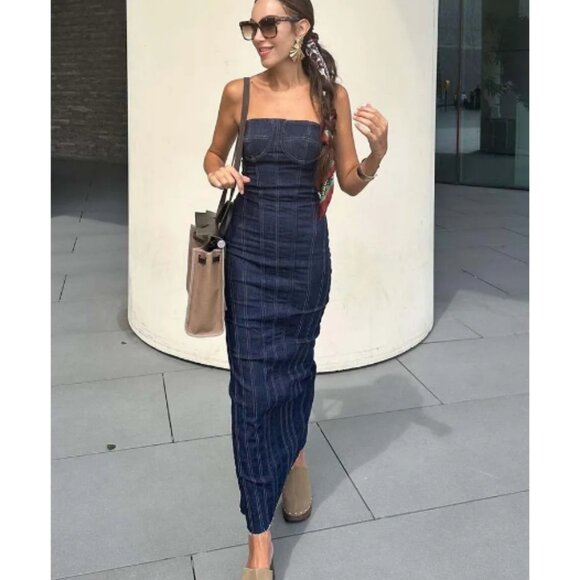 NWT ZARA Woman Denim Midi Dress - Picture 7 of 15